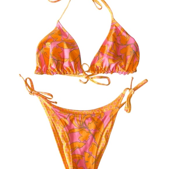 Wild Fable Reversible Floral Pink and Orange Bikini Set XL Extra Large Top / XS - Picture 6 of 12